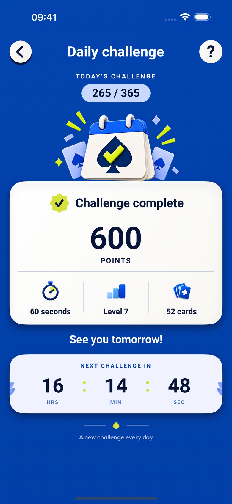 Daily Challenge: your result after completing the challenge.