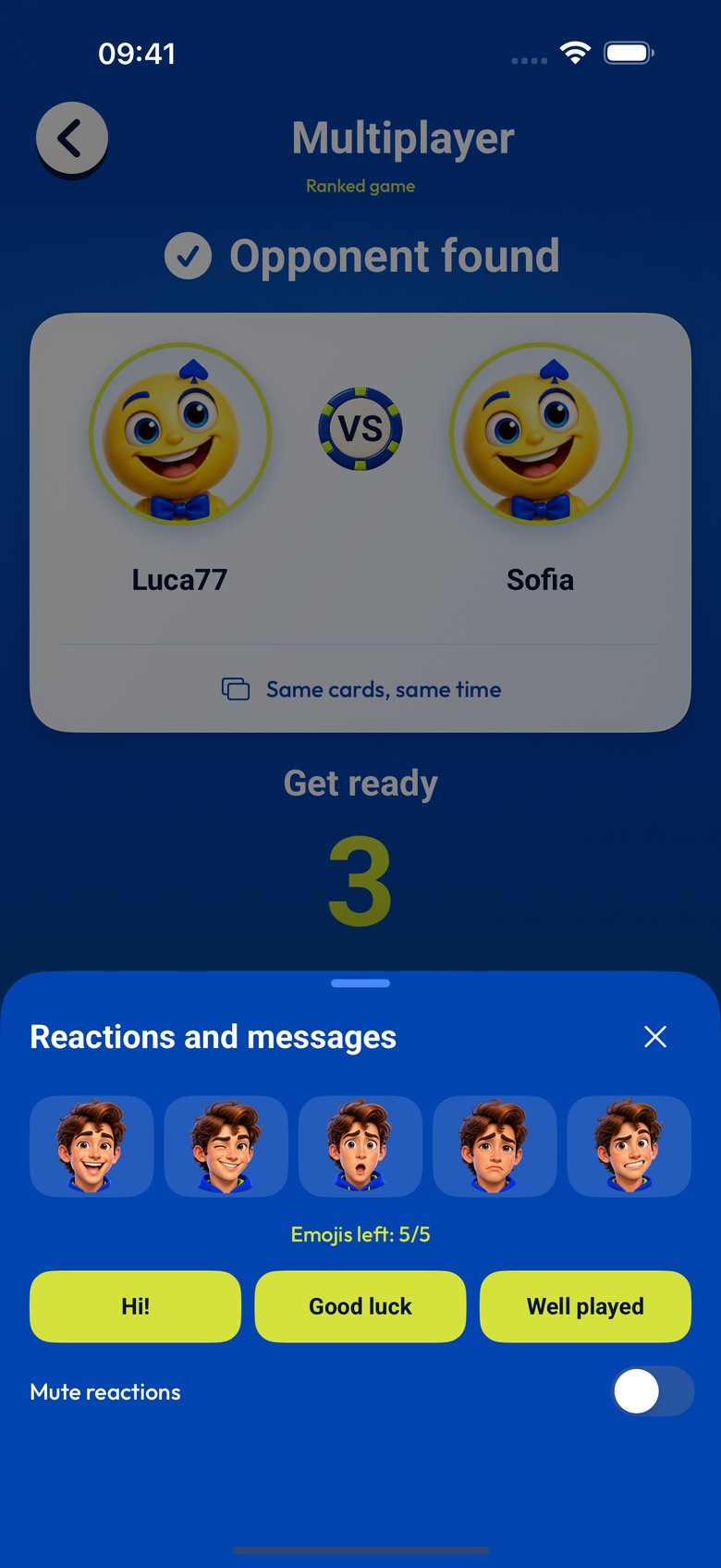 1 vs 1: the emote and message panel between rounds.