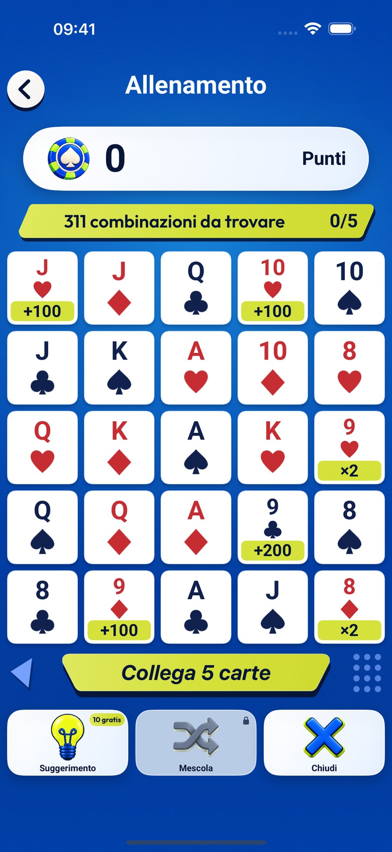 Allenamento libero: la griglia di gioco senza limite di tempo.